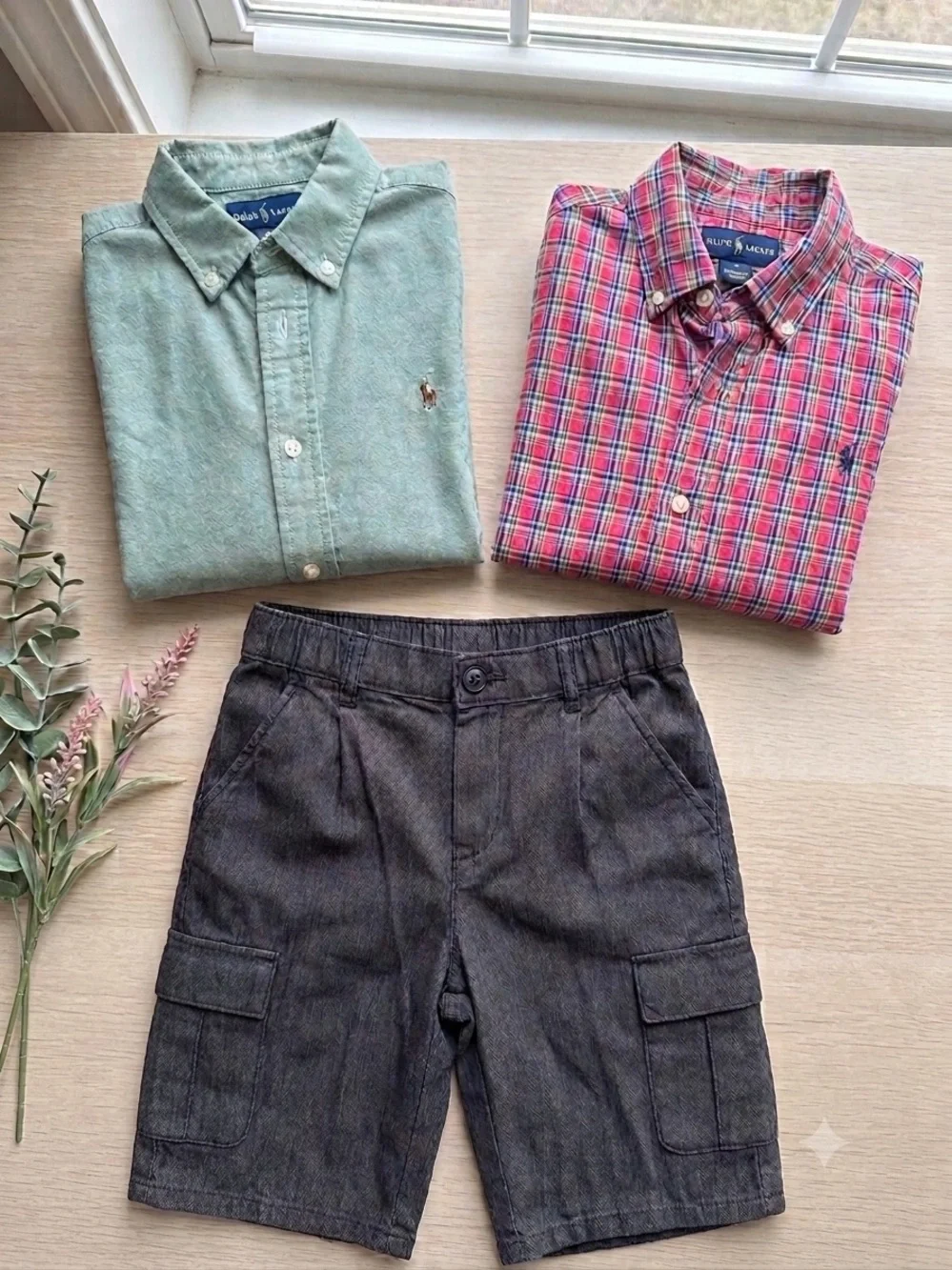 Boys Ralph Lauren 2 Shirts & H&M Cargo Shorts Bundle Size 6X 7